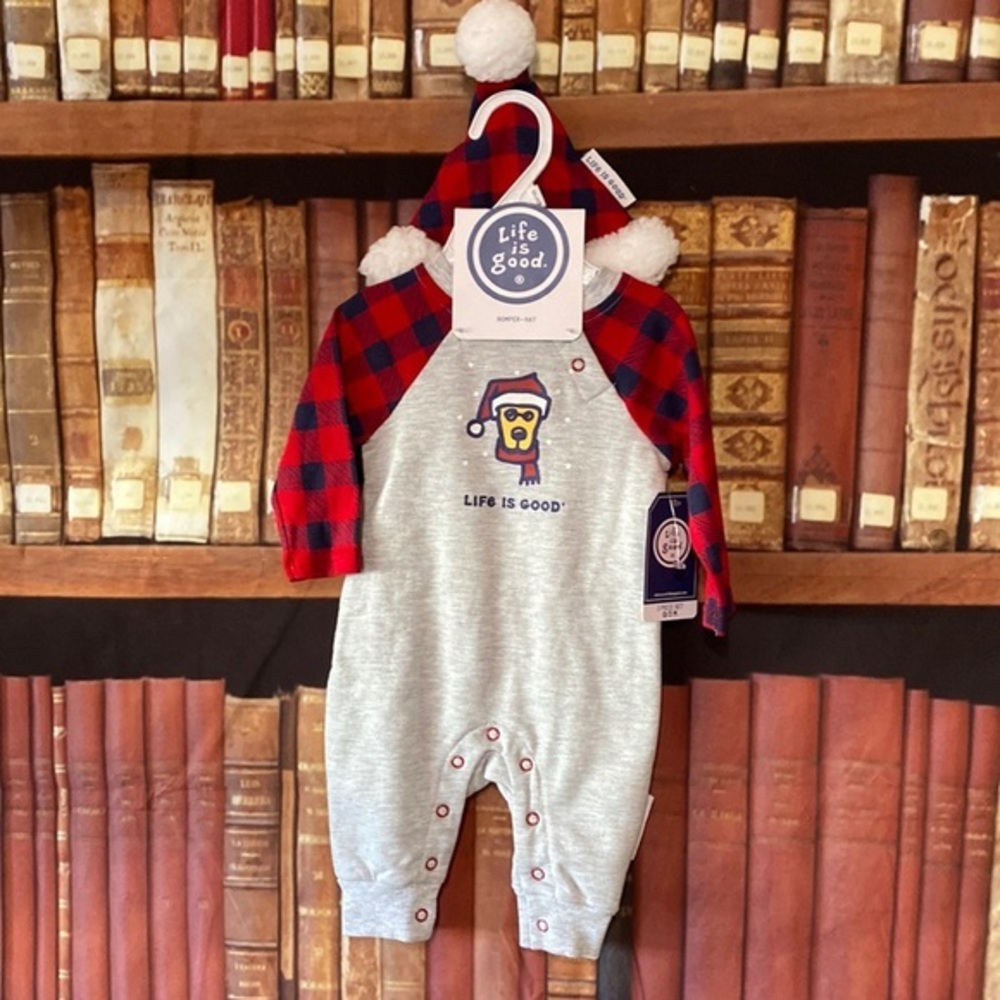 NWT Life is Good Christmas‎ Dog girls holiday plaid outfit NEW